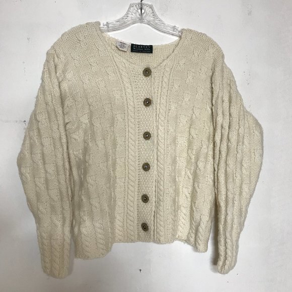 Blarney Woolen Mills Ireland 100% Wool Unique Cable Design Short Cardigan Size M - Picture 1 of 14